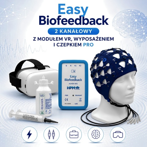 Easy Biofeedback 2 kanałowy z wyposażeniem, modułem VR i czepkiem PRO